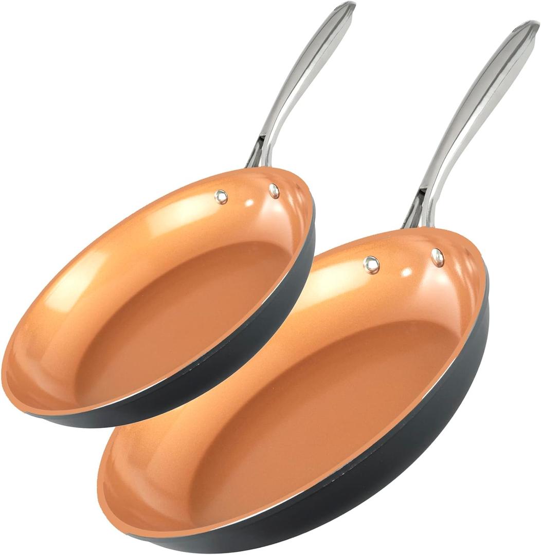 Gotham Steel 2 PK Non Stick Frying Pans Set for Cooking with 10+11 Inch Nonstick Frying Pans with Ceramic Surface, Induction Capable, Hard Anodized Frying Pans Nonstick Skillets, Oven/Dishwasher Safe (Brown)