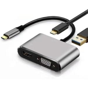 4 x USB C to VGA Multi Adapter, 4-in-1 USB C to HDMI VGA Converter for Dual Monitors with PD Charging and USB 3.0 Port, 1080P Display Adapter Compatible with MacBook Pro, Surface, Dell XPS, HP, and More