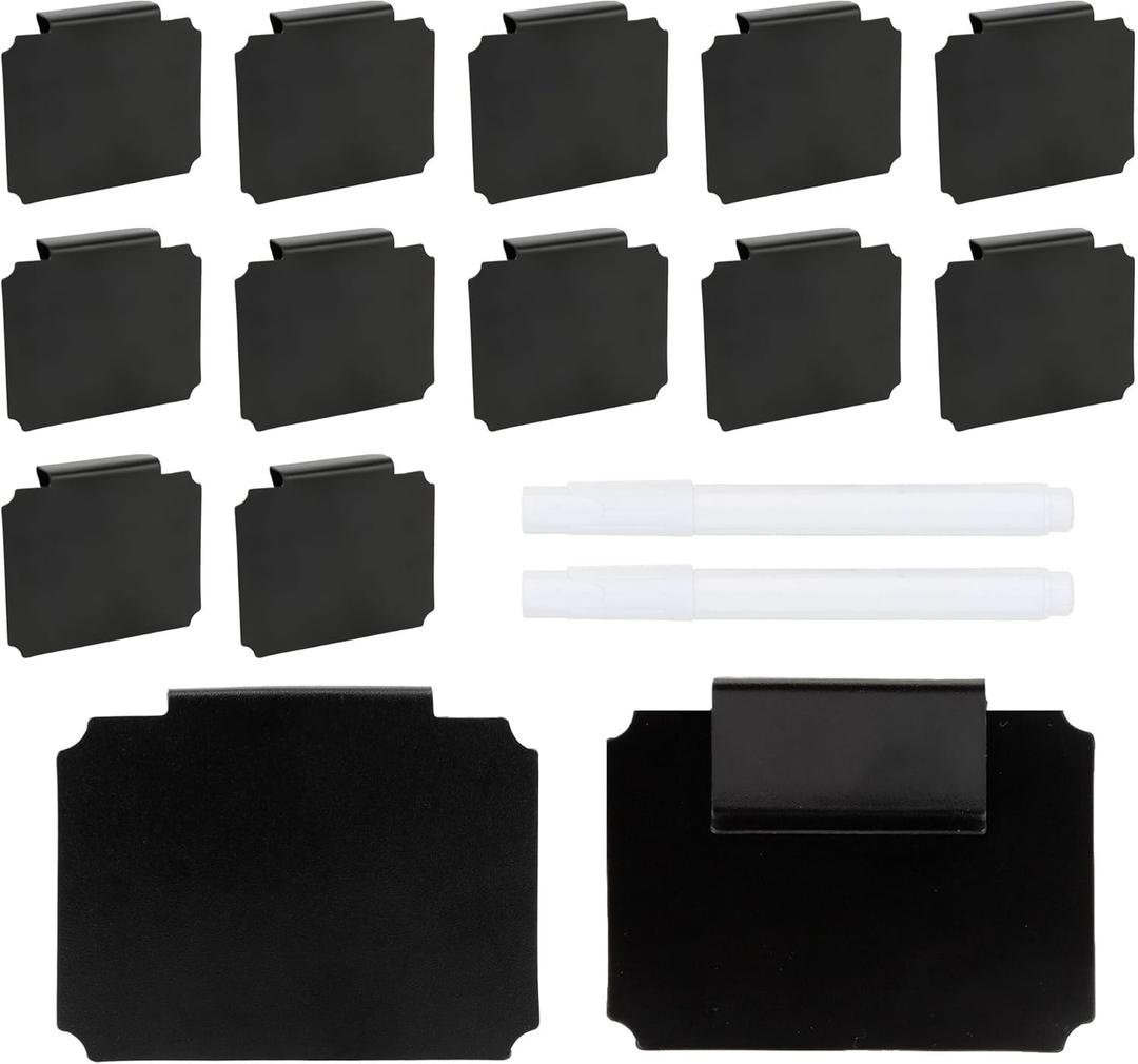 2 x Basket Labels Clip On, Labels for Storage Bins, 12PCS Black Labels with White Markers, Storage Bin Labels for Fabric Storage Bins Removable Labels for Storage Bins Clip On Labels Tags for Labeling