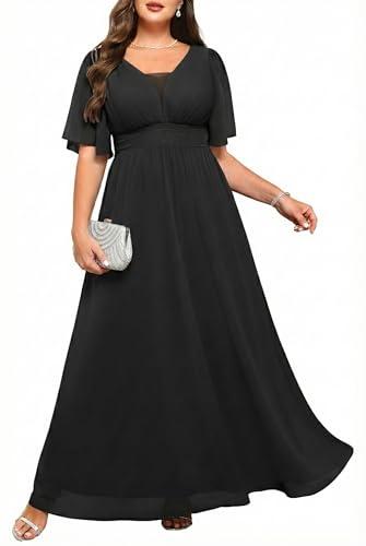 Talisea Black Formal Dress for Women Plus Size Long Wedding Guest Gowns Evening Prom Gala Flowy Aline Chiffon Maxi Dress 2025, Size 24W
