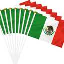 50 Pack Mexico Hand Held Mini Stick Flags, Mexican Small Miniature Stick Flag with 8.2 x 5.5 Inch Flag, Outdoor Decoration, Party Decorations, Supplies for Parades, Festival Events Celebration (Mexico)