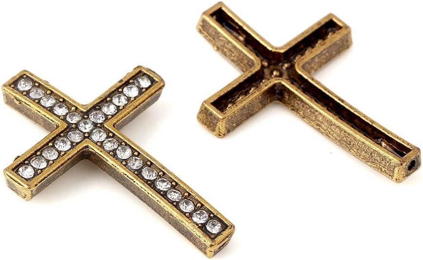 RUBYCA Cross Sideway Metal Connector Bead Crystal Inlay DIY Jewelry Shamballa Bracelet (20 PCS, Bronze & White Clear Crystals)