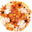 Faux Flower Heads Mini Orange Artificial Flower Heads Fake Flowers Combo with Stems Rose Peony Dahlia Daisy Small Silk Flower Heads for Craft DIY Garland Wedding Party Baby Shower Home Decor, 80Pcs