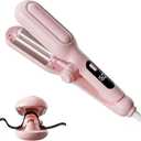 Curling Iron Hair Crimper Waver - Adjuatabel Beach Waves Curling Wand, Ionic Deep Waver Hair Curler Tool with Ceramic 3 Barrel Adjuatabel 1 Inch to 1.25inch, 3 Temps Dual Voltage, Anti-Scald, Pink