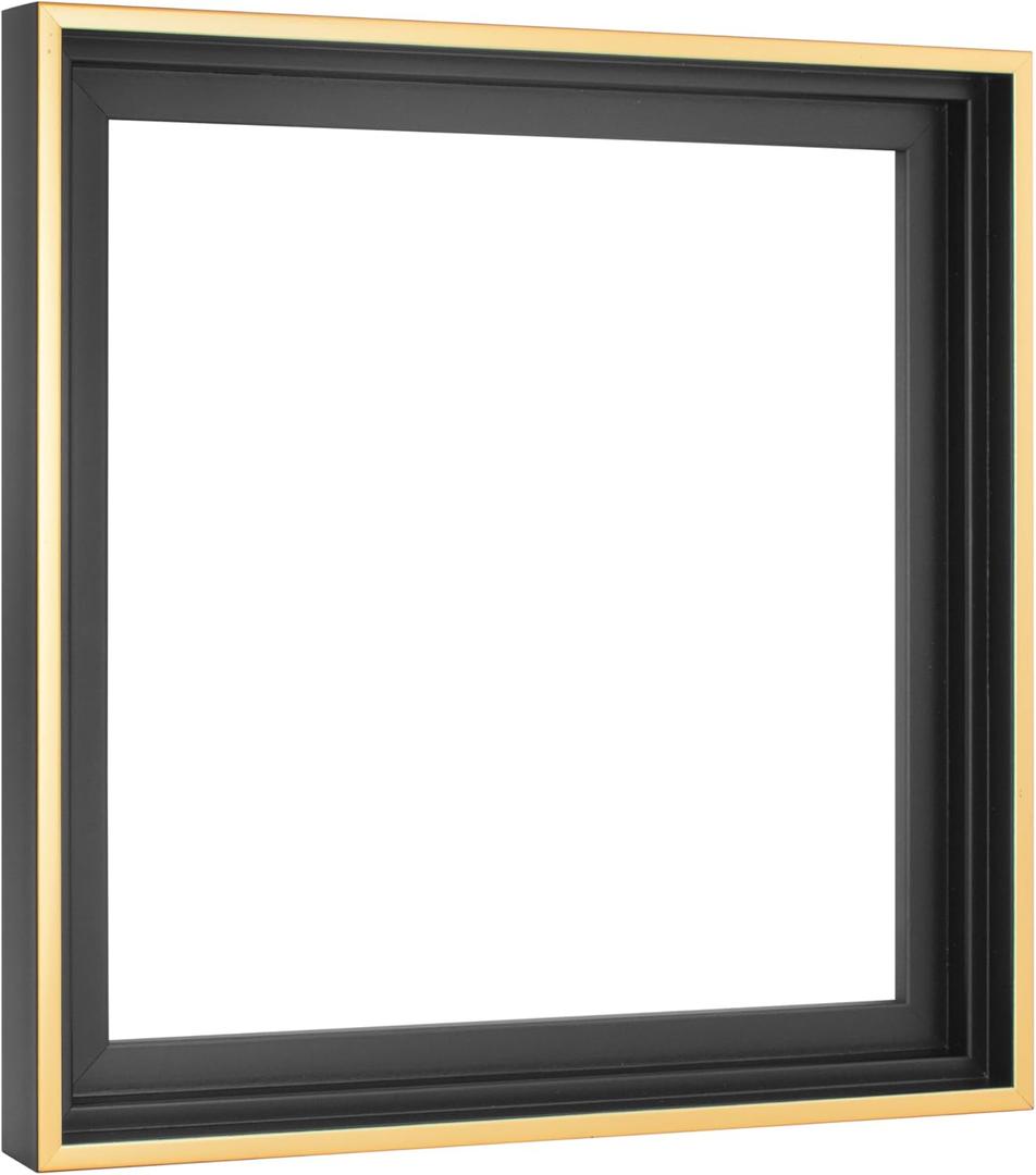MCS Canvas Float Frames 12x12 Frame, Black & Gold Square for Finished Canvases, Vertical & Horizontal Wall for Canvas Paintings (1-Pack)