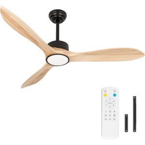 iTni Wood Ceiling Fan with Lights,52Inch Ceiling Fans with Remote Control,Dimmable Light,3 CCT,6 Speeds,Noiseless DC Motor,2 downrod,Ceiling Fan for Bedroom,Living Room,Indoor