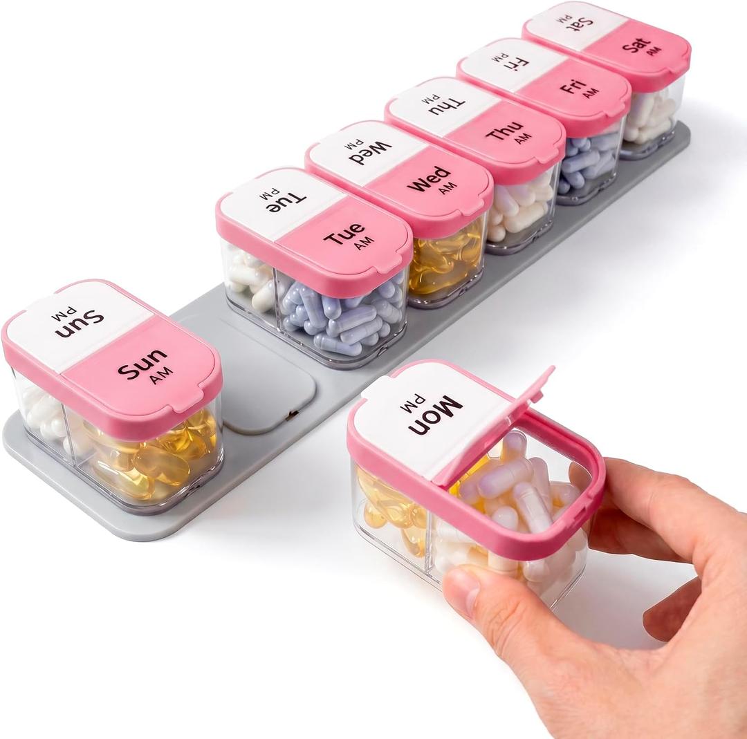 Extra Large Pill Organizer Weekly Pill Box 7 Day AM PM for Big Vitamins & Supplements, Large Capacity Medication Dispenser with 7 Detachable Compartments, XL Pill Organizer 2 Times a Day