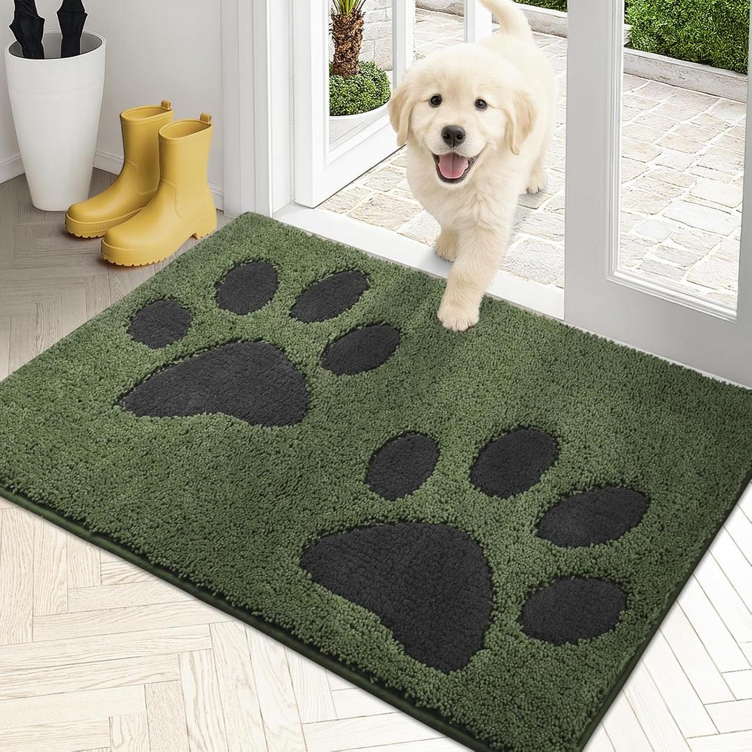 PURRUGS Dirt Trapping Door Mat 20" x 31.5", Non-Skid/Slip Machine Washable Microfiber Entryway Rug, Dog Doormat, Super Absorbent Welcome Mat for Muddy Wet Shoes and Paws, Green