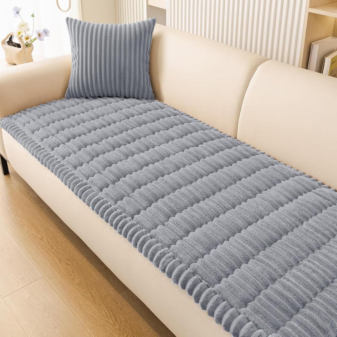 Smiry Couch Cover for Dogs Washable, Non Slip Fuzzy Pet Couch Covers for 3 Cushion Sofa Pet Friendly, Thick Soft Sofa Slipcovers Cushion Protector (Grey, 27.6" x 59")