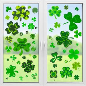 St Patricks Day Window Clings, 117 Pieces Reusable Shamrock Window Stickers, Double-Sided Printed Static Spring Window Decals for St Patricks Day Decorations
