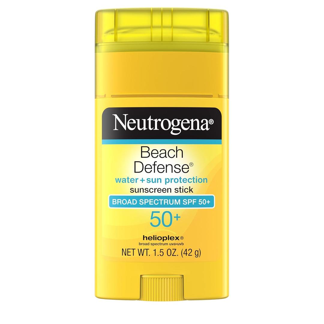 Neutrogena Beach Defense Sunscreen Stick SPF 50, Broad Spectrum Sun Protection for Face & Body, Water-Resistant, Non-Greasy Formula, Travel Size for Beach & Outdoor Use, 1.5 oz (42 g)