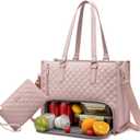 LOVEVOOK Lunch Tote Bag for Women, 15.6 Inch Laptop Bag with Insulated Lunch Compartment, Quilted Large Capacity Computer Handbag with Purse for Business, Work, Nurse, Office, Collage, Casual