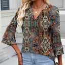 IEEILULU 3/4 Length Sleeve Womens Tops V Neck Tunics Ruffle Sleeve Tops Blouses for Women Dressy Casual (S)