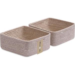 Small Square Shallow Baskets for Organizing, 9.7x9.7x4.3 Inch Rope Woven Storage Bins for Cubes Closet, Shelves Storage, Boho Decorative Basket, 2 Packs Mixed Brown (Natural)