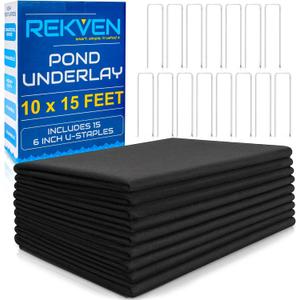 Pond Liner Underlayment - 10 x 15 Feet - Non Woven Geotextile Landscaping Fabric with 15 U-Pin Garden Staples - Perfect Padding for Fish Koi and Preformed Ponds Fountains Waterfalls