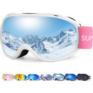 Supertrip Ski Goggles Men Women Anti-Fog Snow Goggles UV Protection Snowboard Goggles for Adult Youth (White Frame/Silver Lens(vlt 10%))