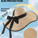 Sun Beach Hats for Women with Ponytail Hole, Floppy Wide Brim Beach Hat, Straw Summer Packable Sunhat Foldable Sun Protection (Yellow)