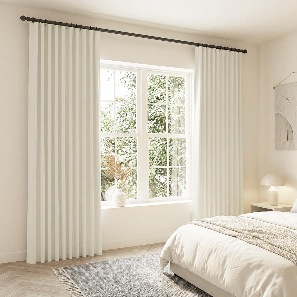 SHINELAND 105 Inch Beige Satin Curtains, Designed for 104-106 Inch Long Floor to Ceiling Haning, Pleated with Hooks Track System Blackout Curtains for Bedroom Living Room