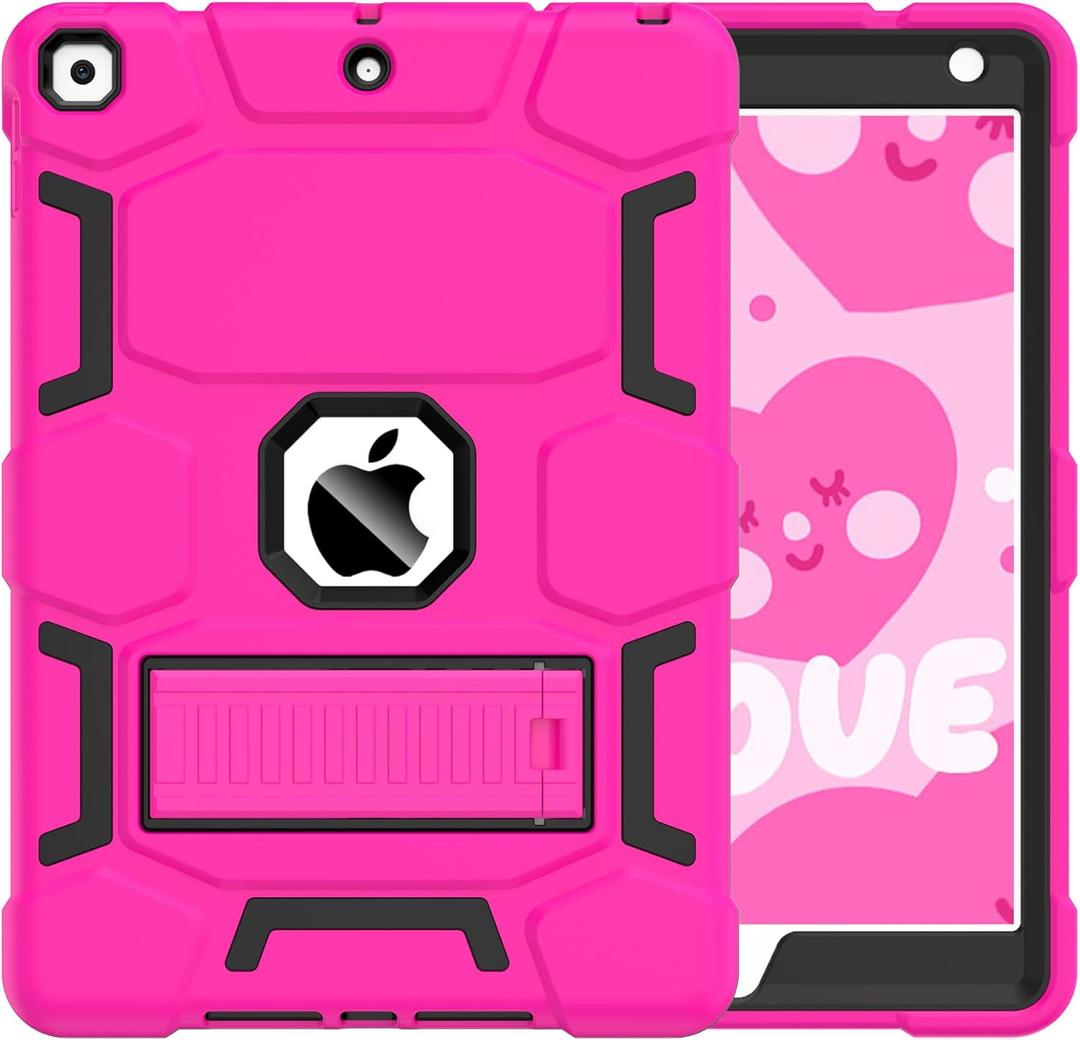 CCMAO iPad 9th Generation Case, iPad 8th/7th Generation Case, iPad 10.2 2021/2020/2019 Case with Kickstand, Heavy Duty Shockproof Hybrid Three Layer Protective Cover, Pink+Black