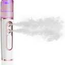 withthesun Nano Facial Mister, Cool Mist Face Steamer with 2 Spray Nozzle, USB Rechargeable, Visual Water Tank, Nano Mister for Eyelash Extensions, Skin Care, Daily Makeup, Deep Hydrating-Pink