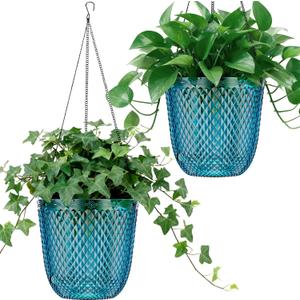 QCQHDU Self Watering Hanging Pots, 2 Pack 7.2 Inch Hanging Planters for Plants Indoor, Outdoor Plant Hanger Flower Pots with Drainage Holes and 3 Hooks Chains for Garden Home (Klein Blue)