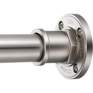 BRIOFOX Industrial Shower Curtain Rod - 2-in-1 Design Tension Curtain Rod - Rustproof Non-Slip 27 to 43 Inch 304 Stainless Steel, Brushed Nickel Window Curtain Rod