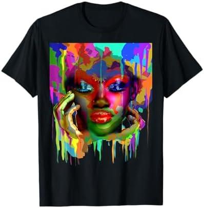 Cool African Woman Afro Color Painted Face T-Shirt, size -XL