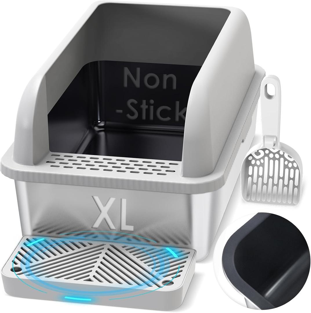 Suzzipaws XL Non-Sticky Coated Stainless Steel Cat Litter Box with Lid