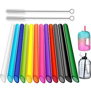 ALINK 12 PCS Reusable Plastic Boba Straws, 13 inch Long 0.51 inch Extra Wide Smoothie Straws for 1 Gallon, 64/32 oz Water Bottles, Bubble Tea, Tapioca Pearls