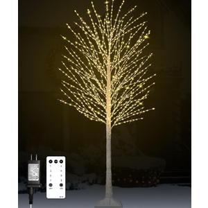7FT Lighted Birch Tree, Birch Tree with 1200 LED Lights, 8 Twinkling Modes and Timer, Dimmable, Light Up Twig Christmas Tree for Indoor Outdoor Home Party Garden Wedding Decorations