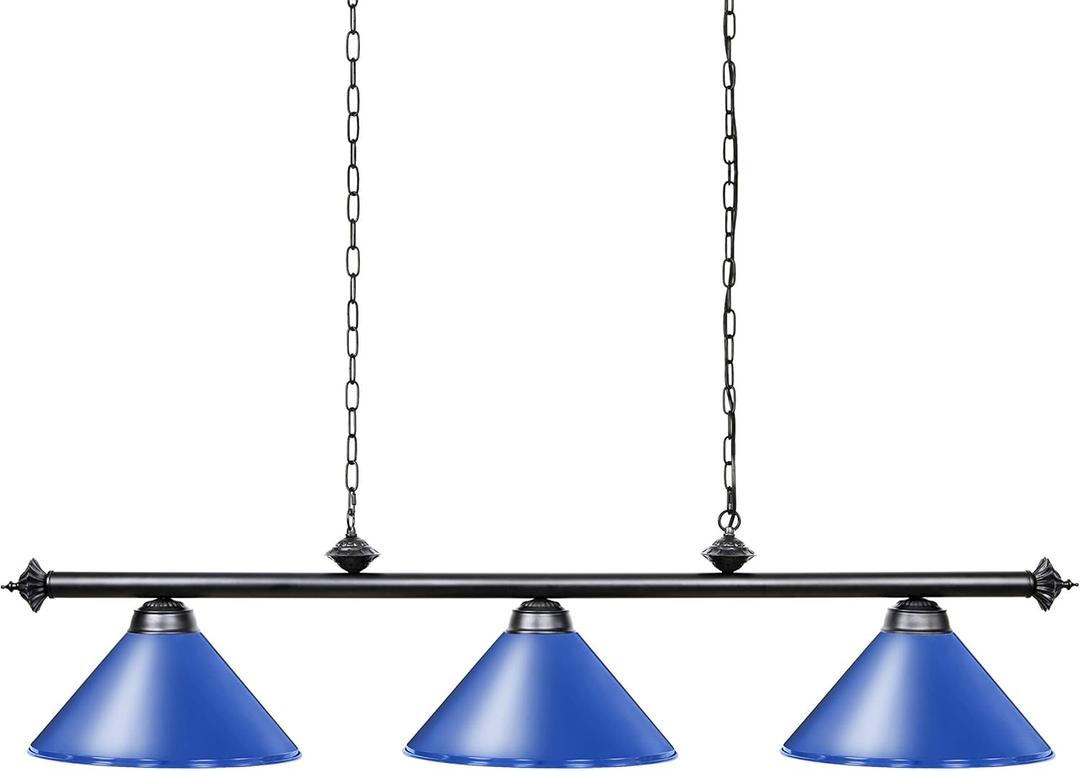 Wellmet Pool Table Lights for 8'/9' Table with 3 Blue Metal Shades, 59 Inch Billiard Lamp for Man Cave, Game Room, Kitchen Island Light for Restaurant Or Dining Room