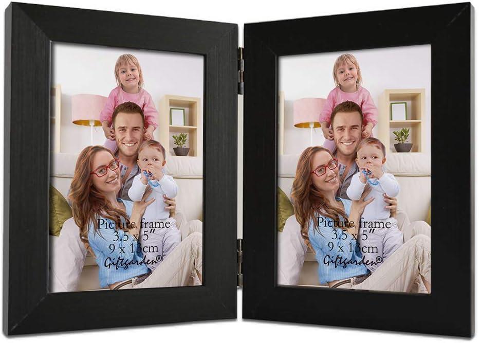 Giftgarden 3.5x5 Double Picture Frame, 3.5 by 5 Photo Hinged Folding Frames for Tabletop Display, Black