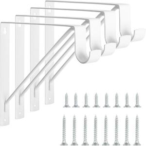 4 Pack Heavy Duty Closet Shelf & Rod Brackets, Wall Mounted Closet Shelf Brackets, 11 x 10.2 Inch Closet Shelf Brackets with Rod Support, White