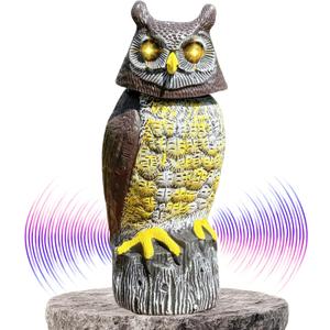 Solar Owl Guard with Motion Detector, Flashing Eyes, Spinning Head, Realistic Hooting and Silent Mode, Garden Owl, Outdoor Statue, Decoration for Home, Garden, Patio and Fence