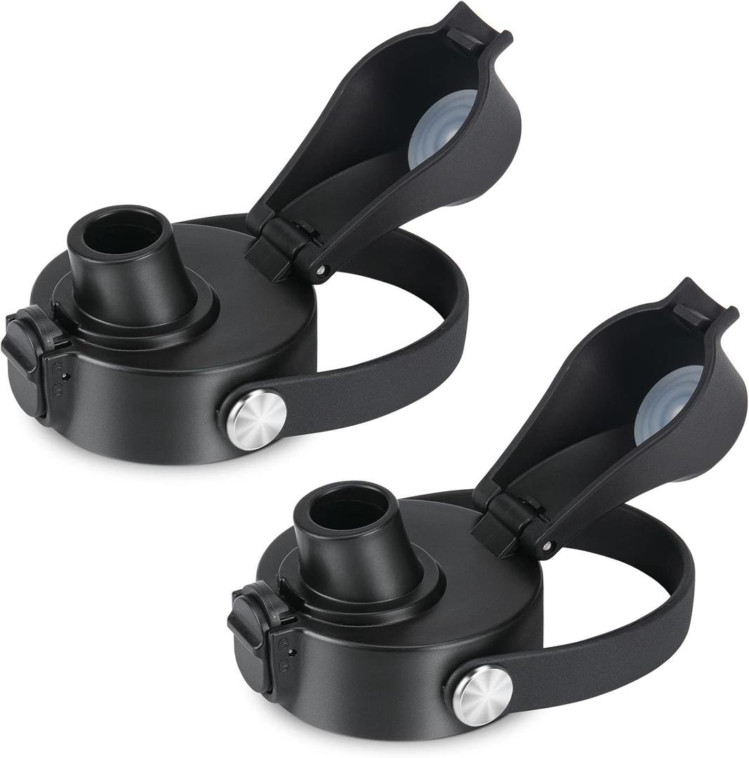 Auto Flip Lid for Hydro Flask Wide Mouth, Great Spout Lid for Simple Modern, Fits for Iron Flask and Other Brands, Replacement Lid with Button Lock (2 X Black)