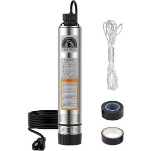 Septic Tank Pump 4" Submersible Effluent Cistern Deep Well Pump with Clog-Resistant Bottom Suction 33FT UL Cord Stainless Steel for Irrigation 26GPM 138FT Head 1/2HP 115V