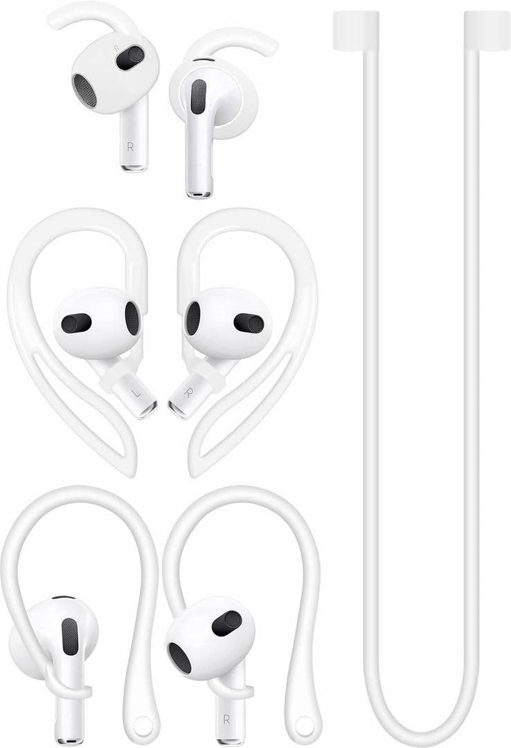 A-Focus Anti-Slip Set for AirPods 3rd Replacement Silicone Adjustable Ear Hook Ergonomic Design Wings Wingtip Ear Tips Strap Sport Earbuds Accessories Eartip Compatible with AirPods 3 White Strap