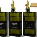 Olive Oil Dispenser Bottle for Kitchen with Bamboo Tray- Glass Oil and Vinegar Dispenser Set 16.9oz, Soy Sauce & Syrup Bottle, Modern Hostess Gift (Green, 16.9oz, Set of 3)