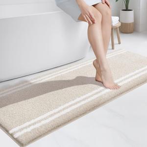PURRUGS Bathroom Rug Non-Slip Machine Washable 24" x 60", Super Absorbent and Quick Dry Shaggy Microfiber Bath Mat, Extra Soft and Plush Bath Rug for Bathtub, Shower and Sink, Beige