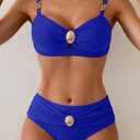Eomenie Bikini Sets for Women Color Block Two Piece Bathing Suit V Neck Tie Back Swimsuit,XL