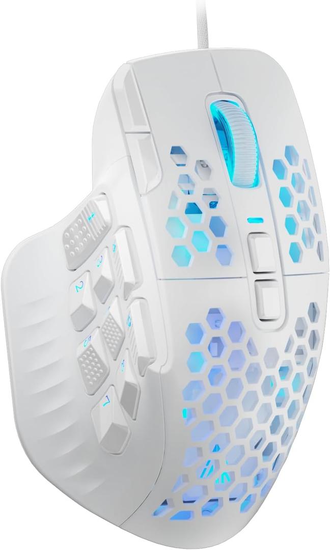 SOLAKAKA SM809 Gaming Mouse for MMO, 24000 DPI, 16 Programmable, RGB PC Gaming Mice, White, Wired