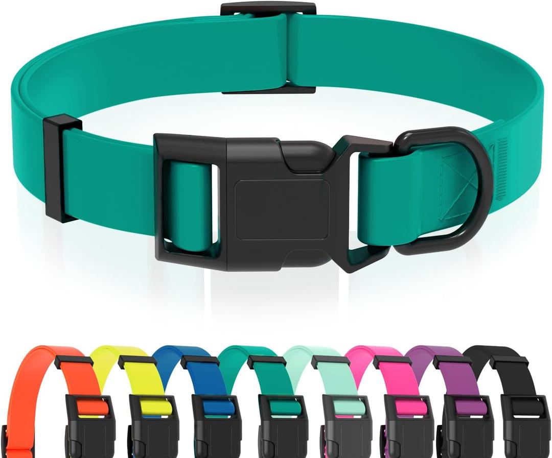 Waterproof Dog Collar, Easy to Clean Rubber Dog Collars with Quick Release Buckle Fits Small Medium or Large Dogs (Emerald Green, L < 15.4-24.8 inch)