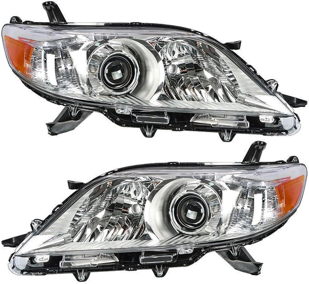 Silscvtt Headlights Front Head Lamps Replacement for Toyota Sienna 2011-2018 Halogen Projector Headlamp Pair Driver and Passenger Side