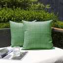 Kevin Textile Pack of 2 Spring Decorative Outdoor Waterproof Throw Pillow Covers Stripe Square Pillowcases Modern Cushion Cases for Patio Couch Bench 18 x 18 Inch Sage Green