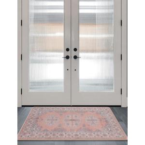 Washable Entryway Runner Area Rug : 2x3ft Stain Resistant Small Entry Rug Boho Doorway Throw Rug Non Slip Laundry Room Floor Carpet for Bedroom Bedside Kitchen Indoor Home Decor Doormat (2ft x 3ft (Rectangular), Coral-pink)