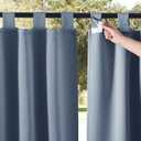 NICETOWN 2 Panels Self Stick Tab Top Outdoor Curtainss for Patio Waterproof, Indoor Outdoor Blinds Room Darkening Window Treatments Rain & Sun Blocking Drapes for Pool, W52 x L84, Stone Blue