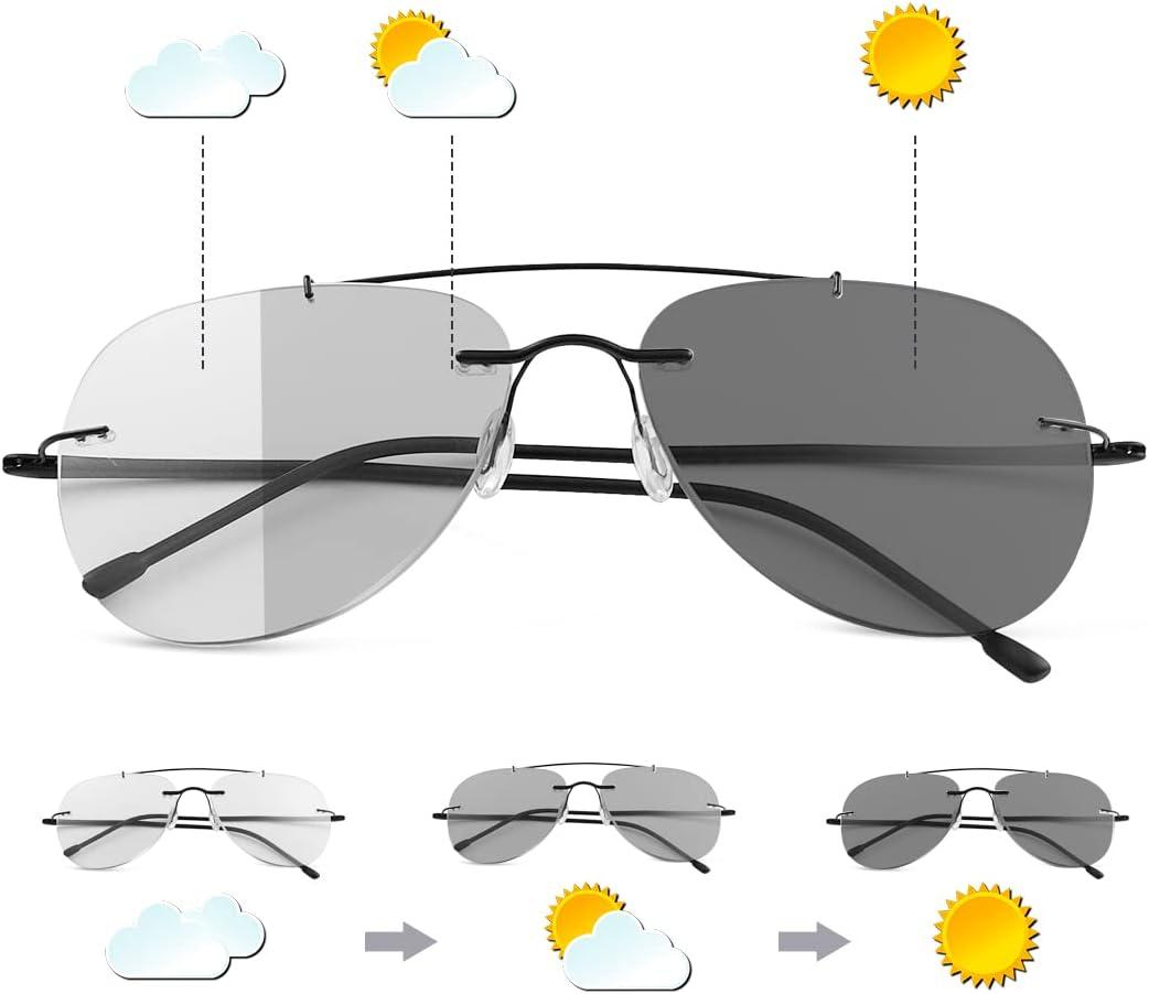 MIRYEA Photochromic Progressive Multifocus Reading Sunglasses Transition UV400 Sun Readers Blue Light Blocking Glasses (Black)