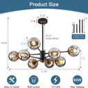 DDLLDESHI 8-Light Sputnik Black Chandelier with Globe Glass Black and Gold Pendant Lights Bubble Light Chandeliers for Dining Room Farmhouse Kitchen Living Room Bedroom Office