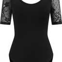 AFAVOM Ballet Dance Leotards for Women Sheer Mesh Lace Leotard Bodysuit Adult Gymnastics Dancewear Ballerina Dance Costumes (Medium, Black)