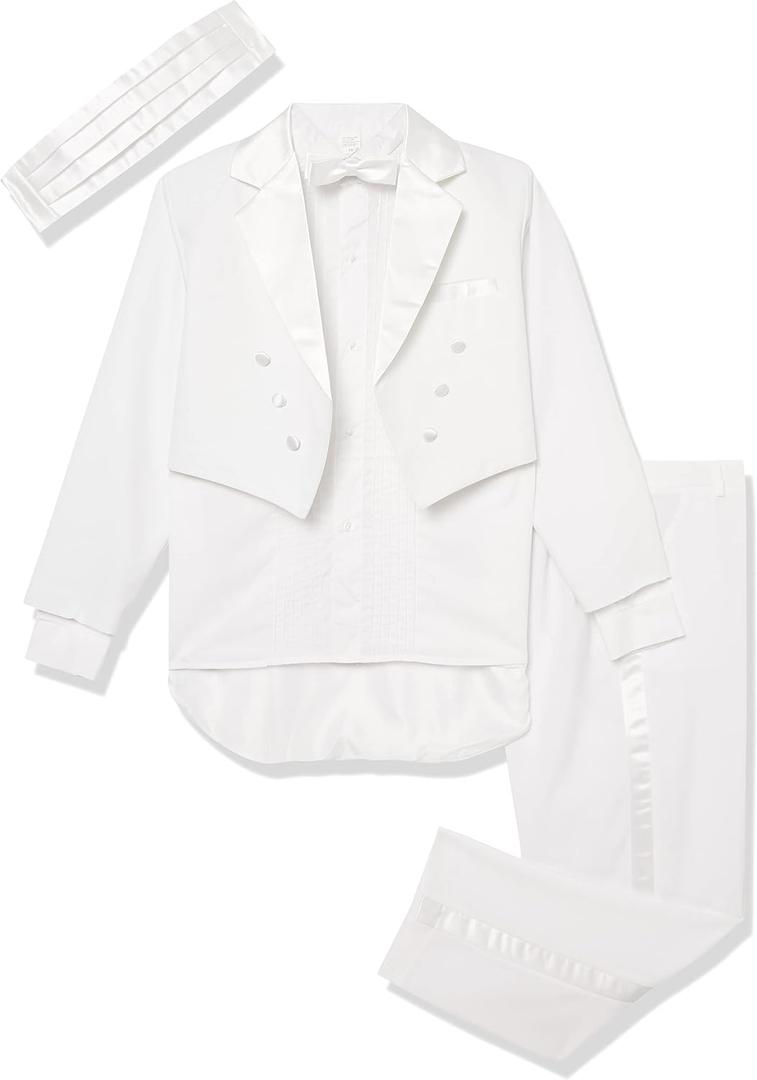 Boy's Tuxedo Tail Suit Set with Shirt and Bowtie White (White, L)